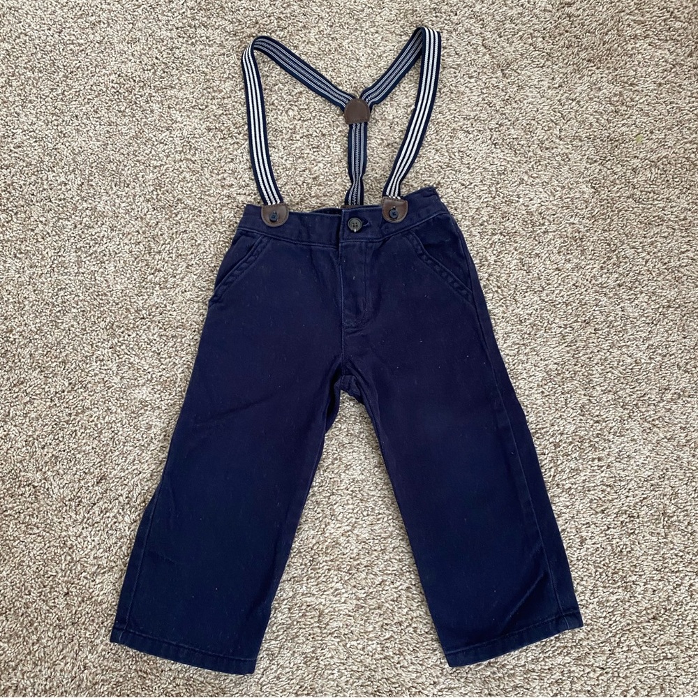 Gymboree baby toddler boy navy blue suspender pants size 18-24 months